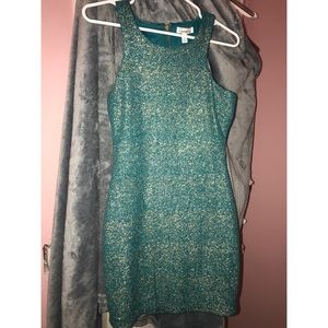 Sparkly turquoise mini dress